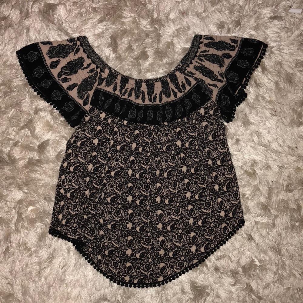 Off the shoulder bohemian cream and black top